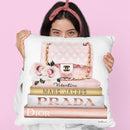 Books Medium, Blush & Rose Gold, Quilted Bag With Roses Throw Pillow By Amanda Greenwood