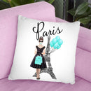 Eiffel Tower With Audrey & Balloons Throw Pillow By Amanda Greenwood