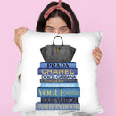Tall Blue Books, Black Bag Throw Pillow By Amanda Greenwood