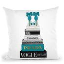Tall Book Stack In Turquoise With Bow Shoes Throw Pillow By Amanda Greenwood
