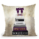 Tall Book Stack With Purple Shoes & Gold Background Throw Pillow By Amanda Greenwood