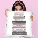 Tall Grey & Pink Fashion Books Throw Pillow By Amanda Greenwood