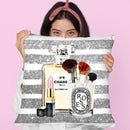 Make Up Set - Soft Pink Lipstick With Silver Stripe Throw Pillow By Amanda Greenwood