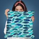Blue Fishy Feathers Throw Pillow By Andrea Haase