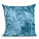Blue Tropical Palm Leaves Throw Pillow By Andrea Haase