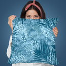 Blue Tropical Palm Leaves Throw Pillow By Andrea Haase
