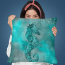 Teal Doodle Seahorse Throw Pillow By Andrea Haase