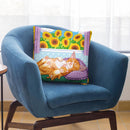 Sunflowers Kitten Throw Pillow By Tomoyo Pitcher - All About Vibe
