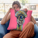 Alpaca Jose Pink Throw Pillow By Hippie Hound Studios - All About Vibe