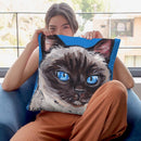 Cat Siamese On Blue Throw Pillow By Hippie Hound Studios - All About Vibe