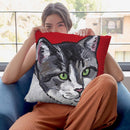 Cat Tabby On Red Throw Pillow By Hippie Hound Studios - All About Vibe