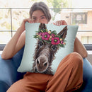 Donkey Rufus 1 Pink Flowers Throw Pillow By Hippie Hound Studios - All About Vibe