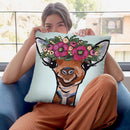 Giraffe Flower Crown Throw Pillow By Hippie Hound Studios - All About Vibe
