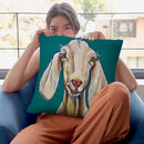 Goat On Teal Throw Pillow By Hippie Hound Studios - All About Vibe