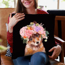Baby Fox with Flower Crown in Black Throw Pillow by Big Nose Work