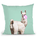 Baby Llama Blowing Bubble Gum Throw Pillow by Big Nose Work