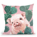 Baby Pig with Cactus in Pink Throw Pillow by Big Nose Work