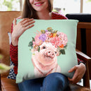 baby Pig with Flower Crown in Green Throw Pillow by Big Nose Work