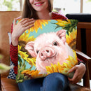Baby Pig with Sunflowers Throw Pillow by Big Nose Work