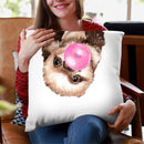 Baby Sloth with Bubble Gum Throw Pillow by Big Nose Work