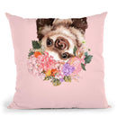 baby Sloth with Flower Crown in Green Throw Pillow by Big Nose Work