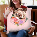 baby Sloth with Flower Crown in Green Throw Pillow by Big Nose Work