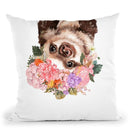 Baby Sloth with Flower Crown Throw Pillow by Big Nose Work