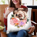 Baby Sloth with Flower Crown Throw Pillow by Big Nose Work