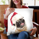 Christmas Laughing Pug Throw Pillow by Big Nose Work
