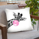 Giraffe with Bubble Gum Black and White Throw Pillow by Big Nose Work