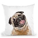 Happy Laughing Pug Throw Pillow by Big Nose Work