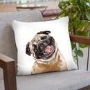Happy Laughing Pug Throw Pillow by Big Nose Work