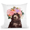 Baby Bear with Flower Crown Throw Pillow by Big Nose Work