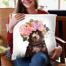 Baby Bear with Flower Crown Throw Pillow by Big Nose Work