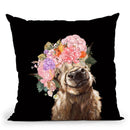 Highland Cow with Flower Crown in Black Throw Pillow by Big Nose Work
