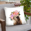 Highland Cow with Flower Crown Throw Pillow by Big Nose Work