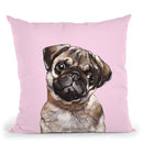 Melanconic Pug in Pink Throw Pillow by Big Nose Work