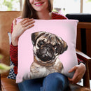 Melanconic Pug in Pink Throw Pillow by Big Nose Work