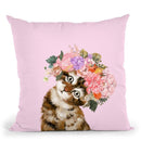 Baby Cat with Flower Crown in Pink Throw Pillow by Big Nose Work