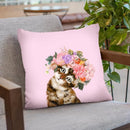 Baby Cat with Flower Crown in Pink Throw Pillow by Big Nose Work