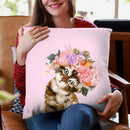 Baby Cat with Flower Crown in Pink Throw Pillow by Big Nose Work