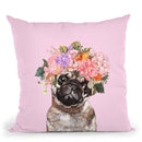 Pug with Flower Crown in Pink Throw Pillow by Big Nose Work