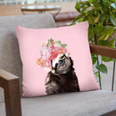 Sloth with Flower Crown in Pink Throw Pillow by Big Nose Work