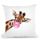 Sneaky Giraffe with Bubble Gum Throw Pillow by Big Nose Work
