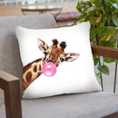 Sneaky Giraffe with Bubble Gum Throw Pillow by Big Nose Work