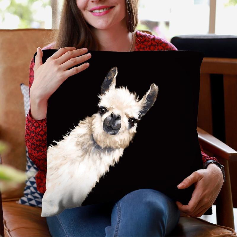 Sneaky Llama Black Throw Pillow by Big Nose Work