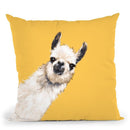Sneaky Llama in Yellow Throw Pillow by Big Nose Work