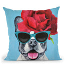 Flower Power Bulldog Blue Throw Pillow By Coco De Paris