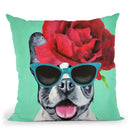 Flower Power Bulldog Green Throw Pillow By Coco De Paris
