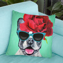 Flower Power Bulldog Green Throw Pillow By Coco De Paris